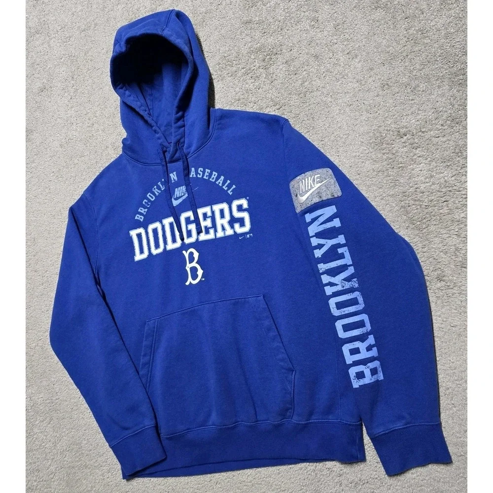Brooklyn Dodgers Nike Club Fleece Hoodie MLB Mens M‎ Blue Sleeve Print